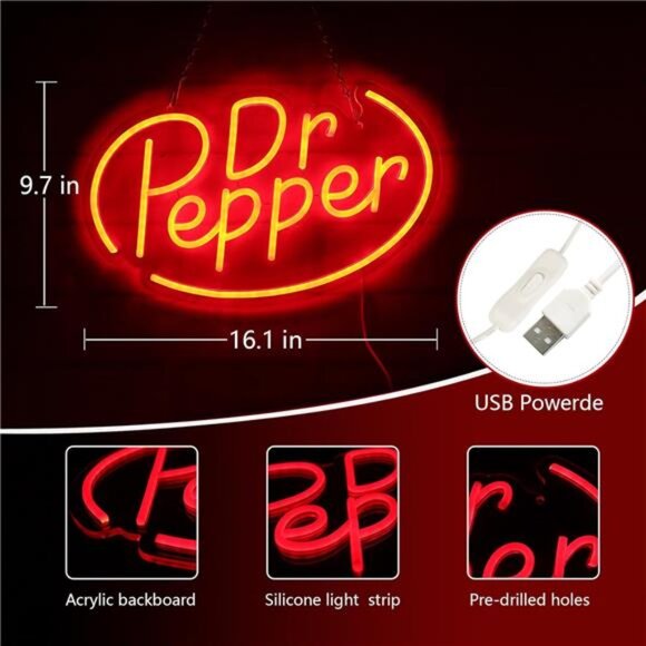 Dr Pepper Soda Pop LED Neon Sign Man Cave Store Shop Business Restaurant Retro - Picture 2 of 7